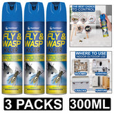 3X PestShield Fly & Wasp Killer Spray 300ml Pest Control
